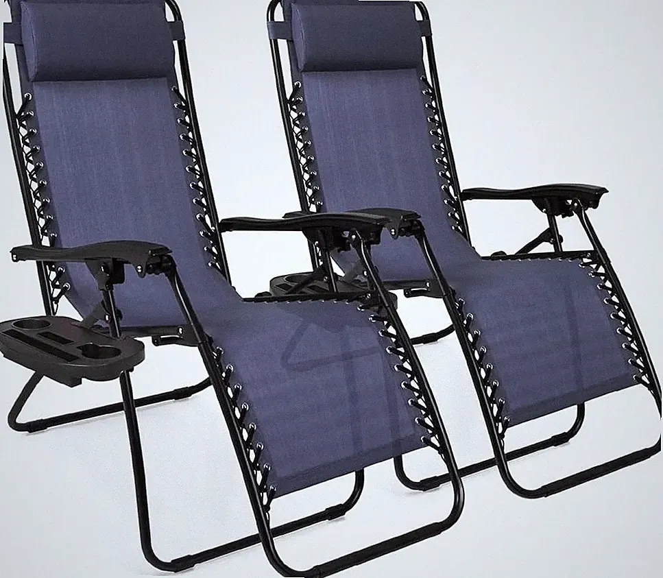2-CHAIRS - Zero Gravity Chairs Folding Outdoor Patio Recliner Lounge Chair Cup