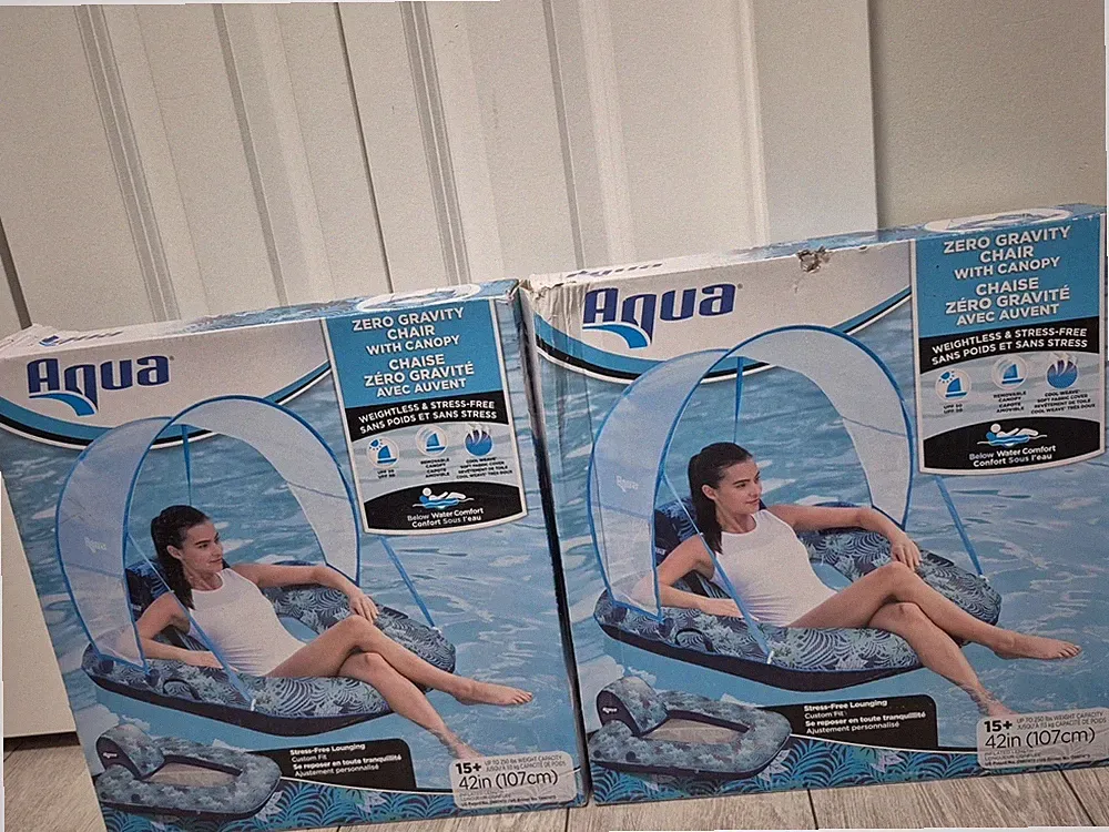 (2) New Aqua Zero Gravity Chair With Canopy. Pool Float. Up To 250lbs Capacity.