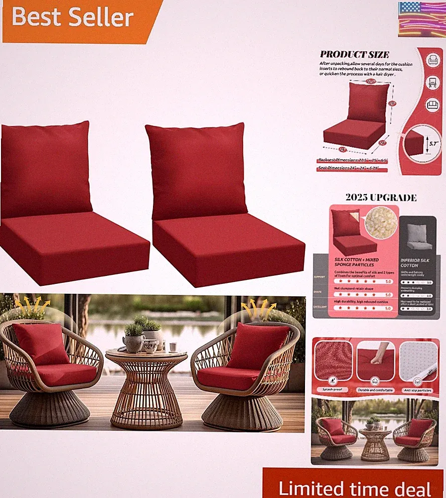 2 Set Outdoor Deep Seat Cushions 24x24x6 Inch, Replacement Patio Furniture Cu...
