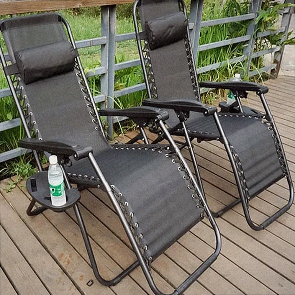 2 x Zero Gravity Recliner Outdoor Chair Reclining Garden Sun Lounger Portable