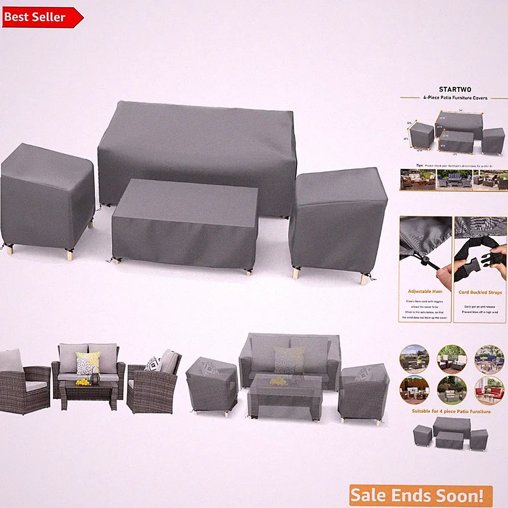 4-Piece Heavy Duty Waterproof Outdoor Furniture Covers – Snug Fit Grey Design