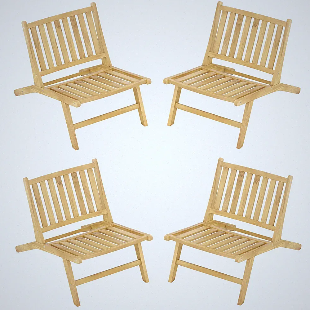 4PCS Teak Wood Outdoor Reclining Chair Natural Mid Century Accent Chair w/