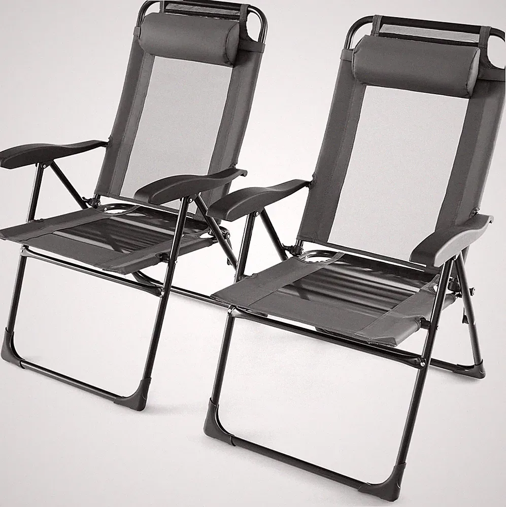 Adjustable Folding Patio Chairs Set of 2 - Portable Outdoor Recliners