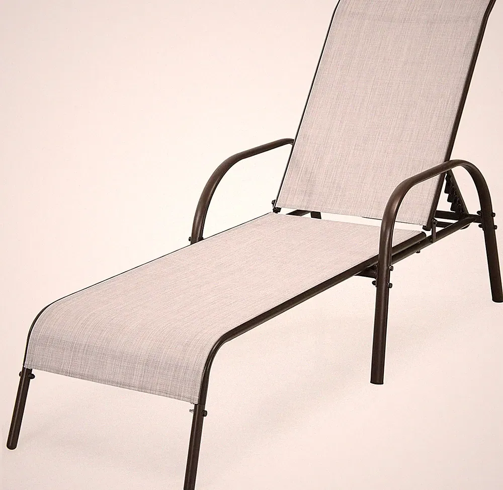 Adjustable Outdoor Lounge Chair with Steel Frame - Grey Sunbathing Recliner