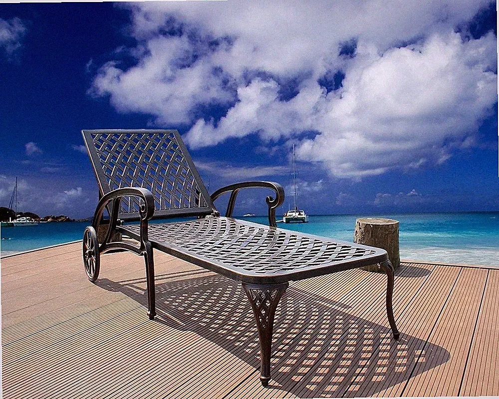 Adjustable Pool Chaise Lounge Chair Patio Cast Aluminum Recliner with Wheels BR