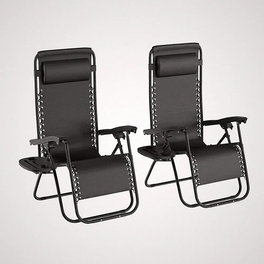 Black Zero Gravity Reclining Steel Outdoor Lounge Chairs (2-Pack)