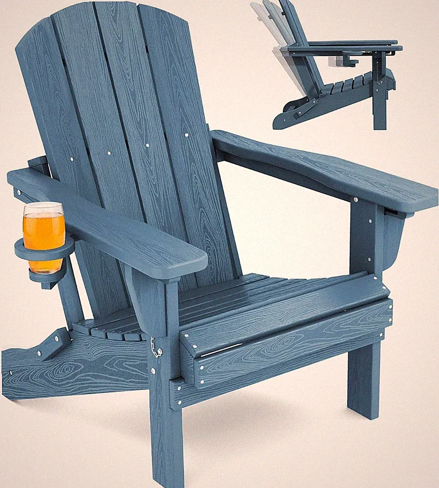 Blue Folding Adirondack Chair with Cup Holder & 3 Recline Positions