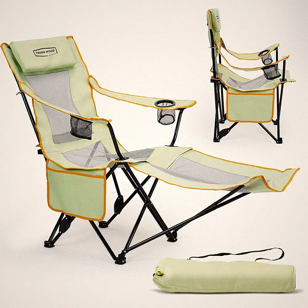 Camping Lounge Chair, Portable Reclining Camping Chair with Foot Rest, Foldin...