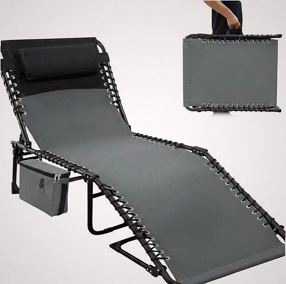 Chaise Lounge Chair Outdoor, 5-Position Adjustable Sun Tanning Chair with Carryi
