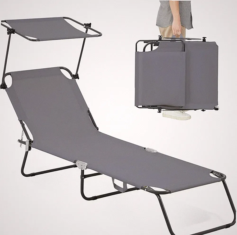 Comfysure Folding Outdoor Lounge Chair with Canopy grey