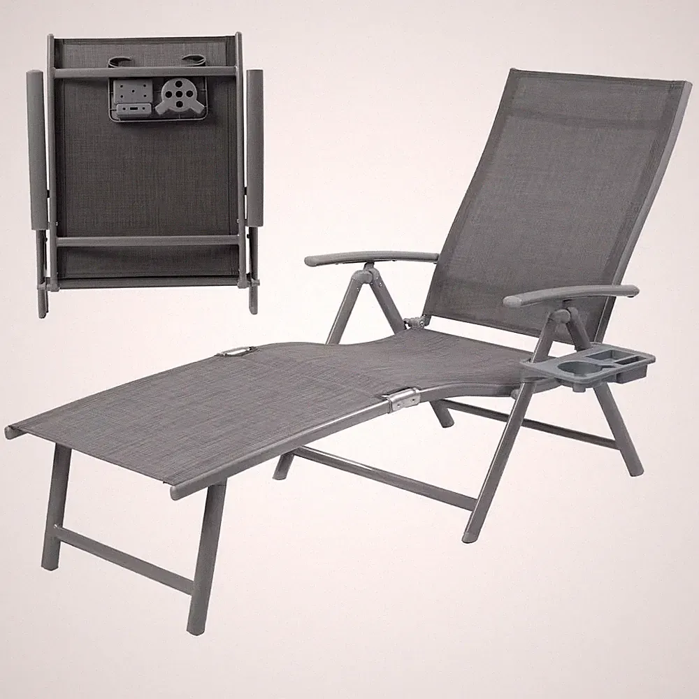 Cozy Gray Adjustable Foldable Reclining Aluminum Outdoor Lounge Chair (1- Pack)