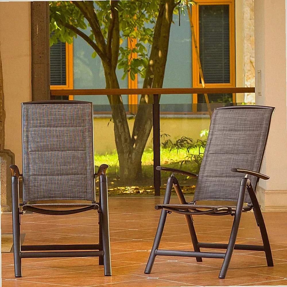Domi Padded Folding Patio Chairs Set of 2, Aluminium Reclining Sling Lawn Chairs
