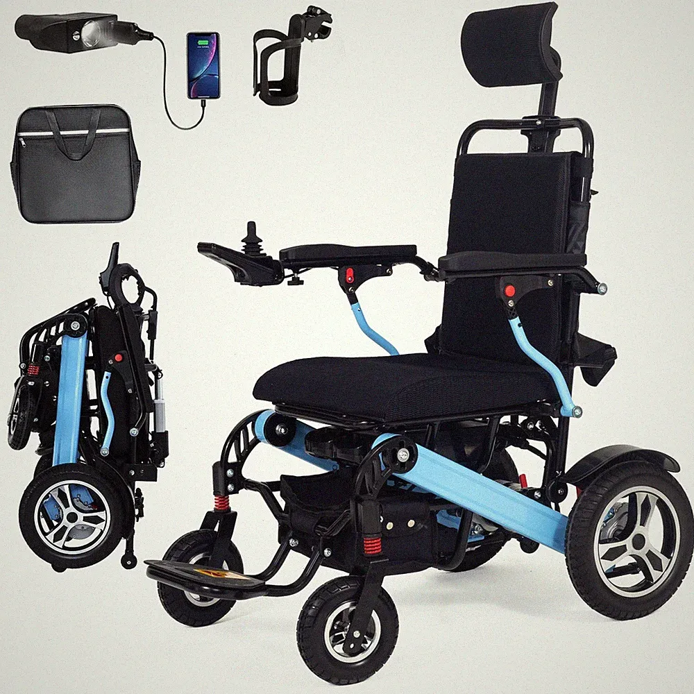 Foldable Reclining Electric Wheelchair for Adults, 30 Miles Range, 2*350 W Motor
