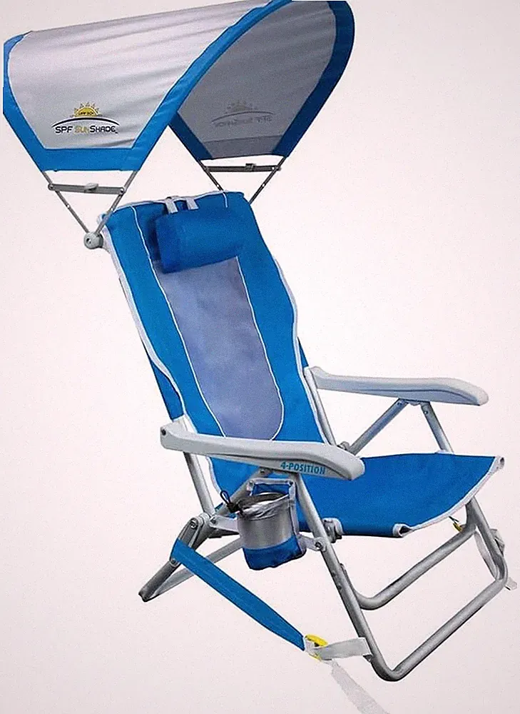 Folding Beach Chair Canopy Shade Recliner Portable Outdoor Lounge Blue