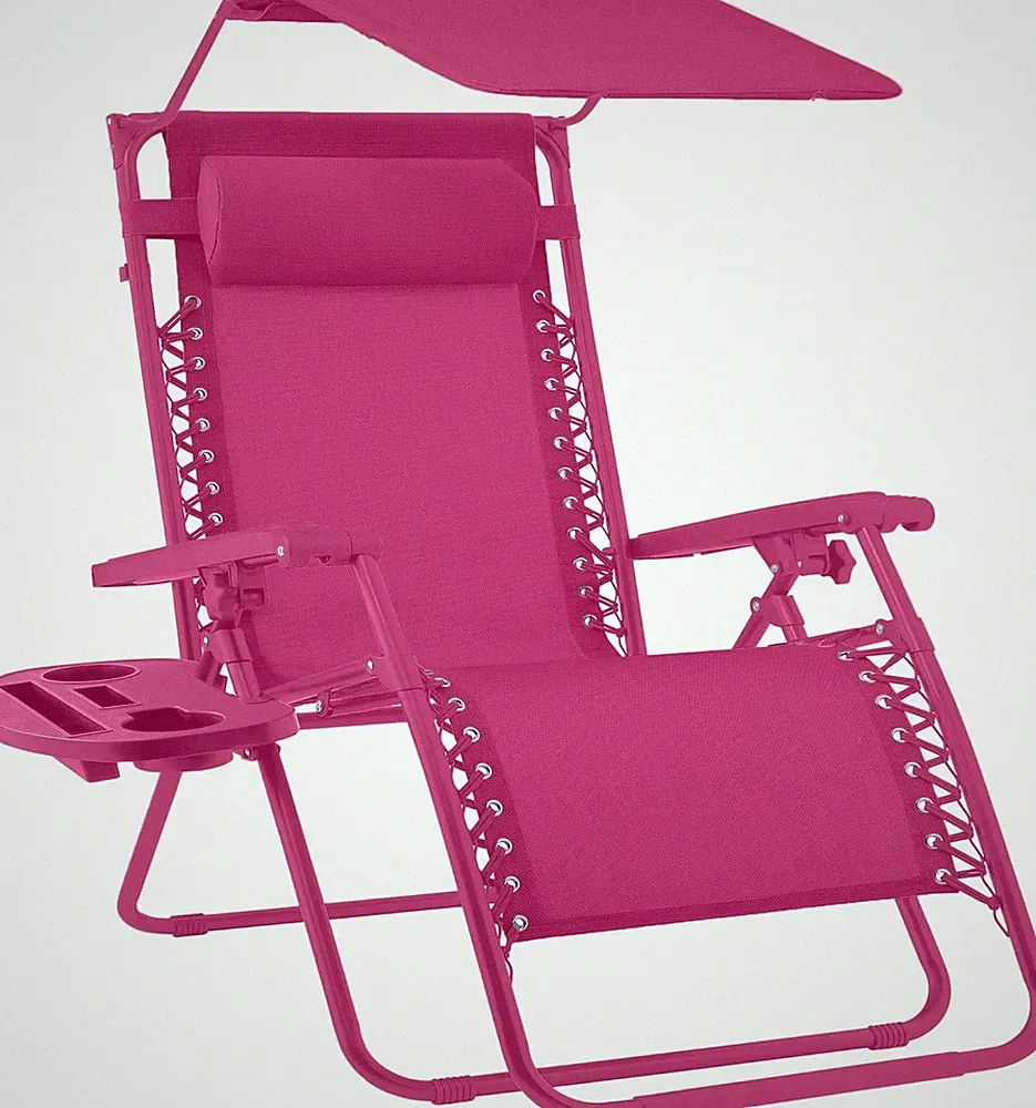 Folding Outdoor Recliner Patio Lounge Chair w/Adjustable Canopy Shade