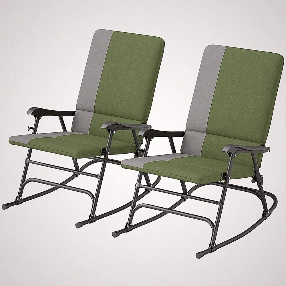 Folding Outdoor Rocking Chair Set of 2 High Back Patio Rockers