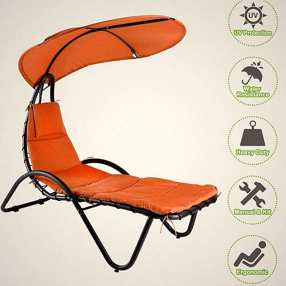 Hanging Chaise Lounge Chair Outdoor Hammock Lounger Patio Chair w/ Shade Canopy