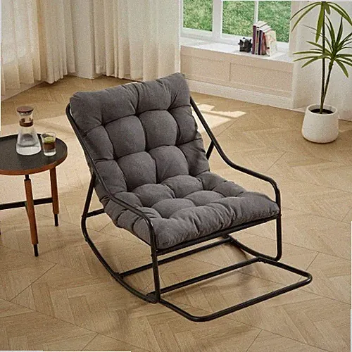 Indoor Outdoor Rocking Chair, with Gray Padded Cushion Papasan Chair Recliner