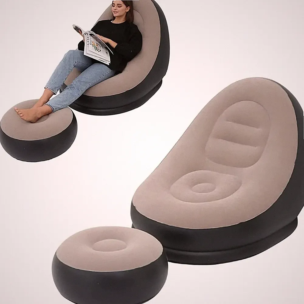 Inflatable Lounge Chair : Lazy Flocking Recliner, Air Couch Sofa for Indoor,...