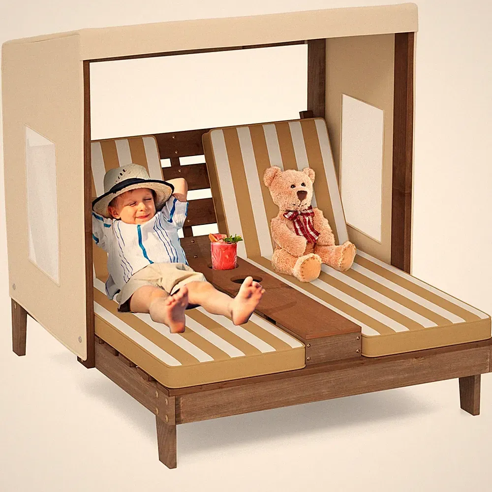 Kids Lounge Chair Outdoor Wood Double Seat Chaise 3-8 Costzon Canopy Holders