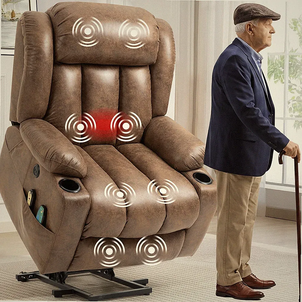 Large Power Lift Recliner Chair Sofa Wide Reclining Chair with Massage and Heat