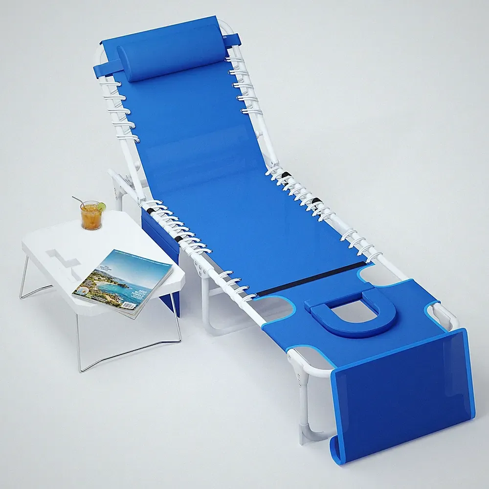Beach Tanning Chair with Face Hole, Adjustable Folding Beach Chair w/Small Table