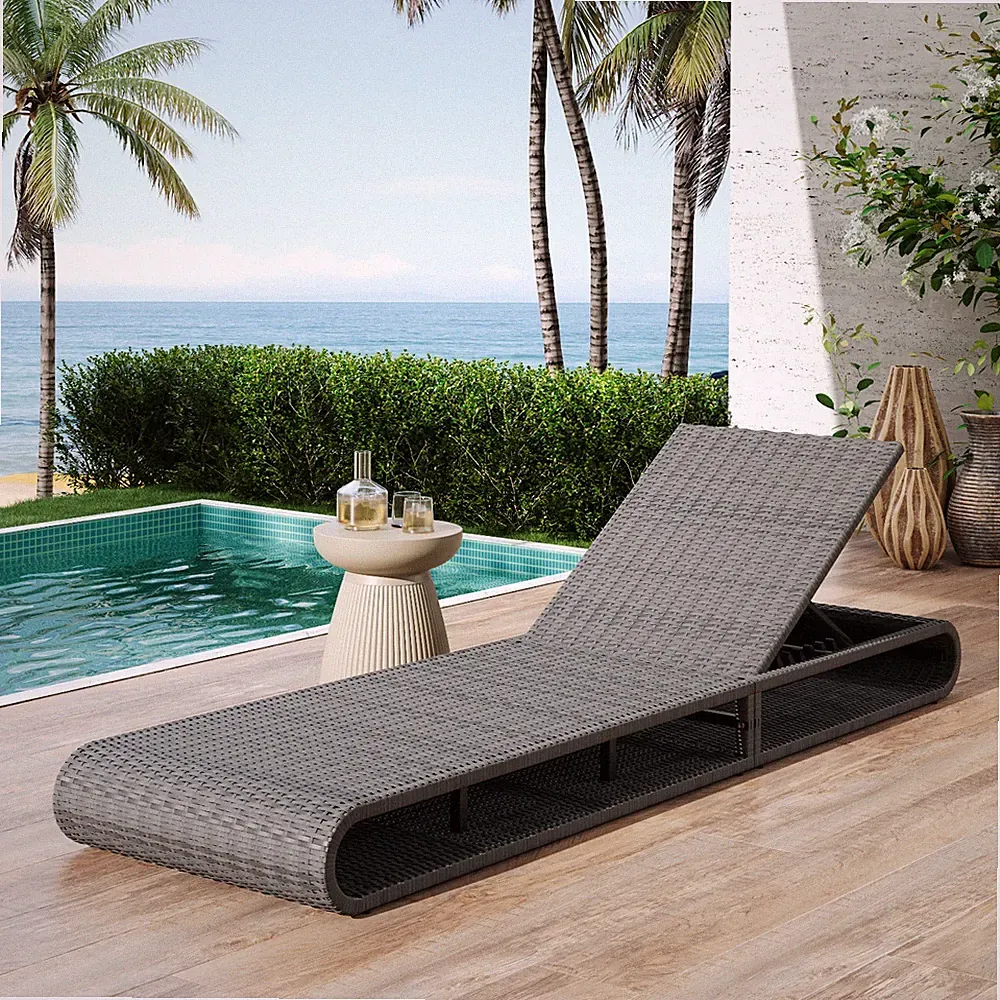 Modern Outdoor Chaise Lounge Chair Adjustable Recliner PE Rattan Wicker