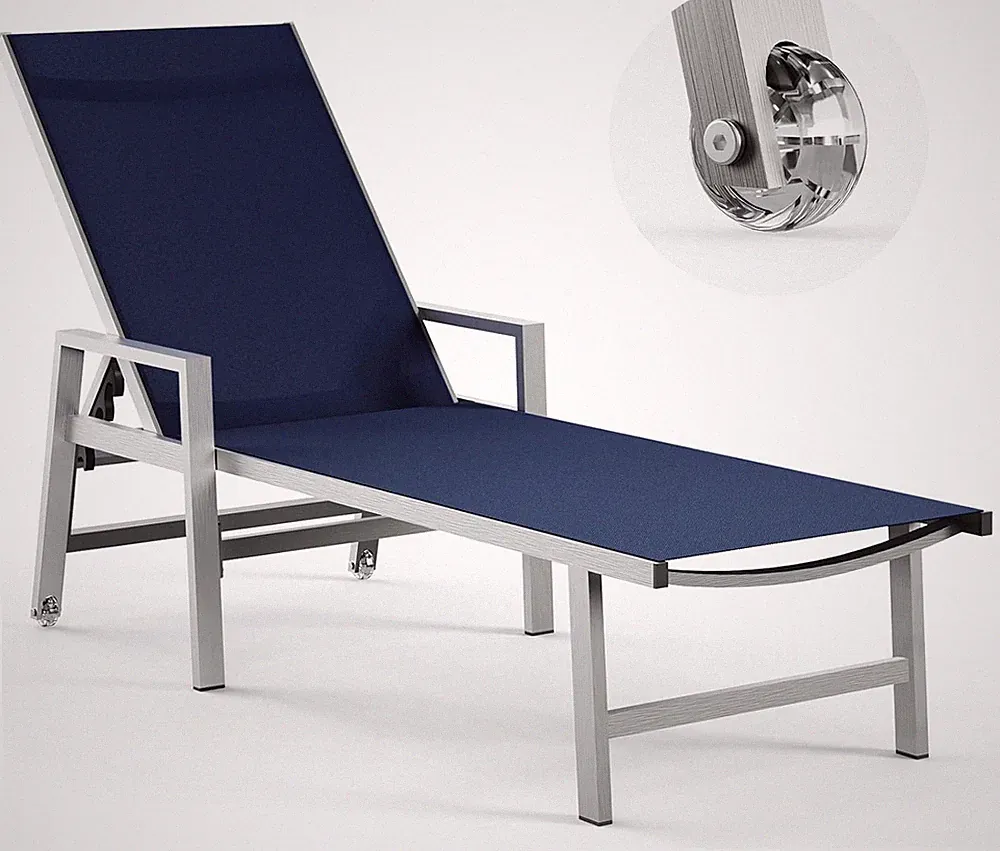 Navy Blue Adjustable Patio Lounge Chair with Wheels & Armrests