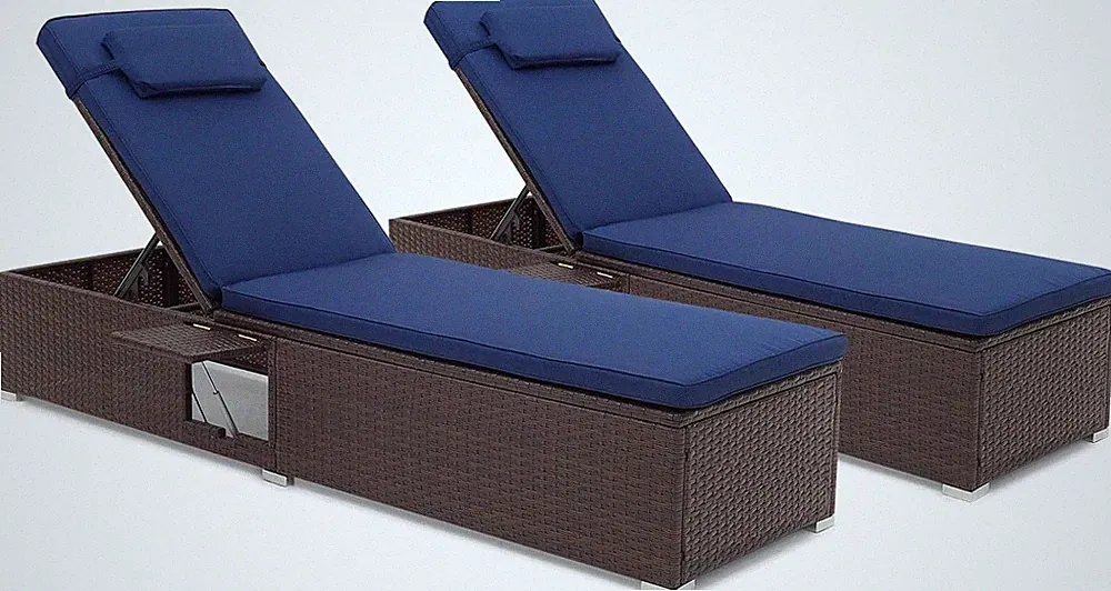 Navy Chaise Lounge Set of 2 with Cushions & Adjustable Backrest