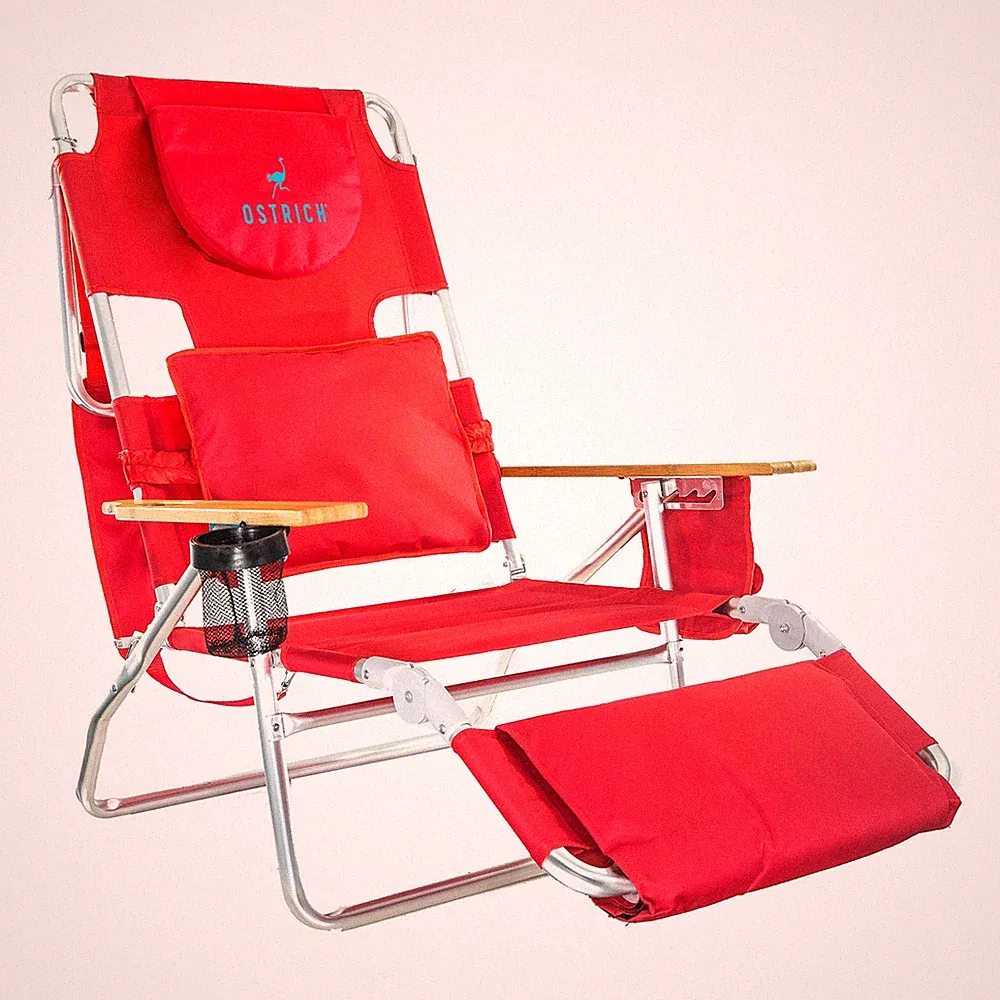 Ostrich Deluxe 3N1 Outdoor Lawn Beach Lounge Chair w/Footrest, Red (Open Box)