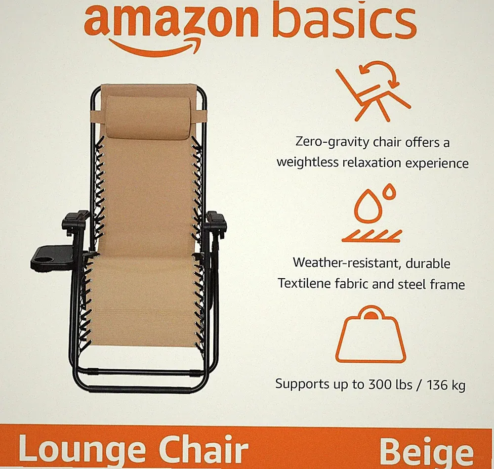 Outdoor Adjustable Zero Gravity Folding Recliner with Pillow, 26”, Beige