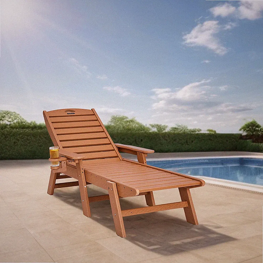 Outdoor Chaise Lounge Chair Adjustable Patio Reclining Bench Lounger Pool Brown