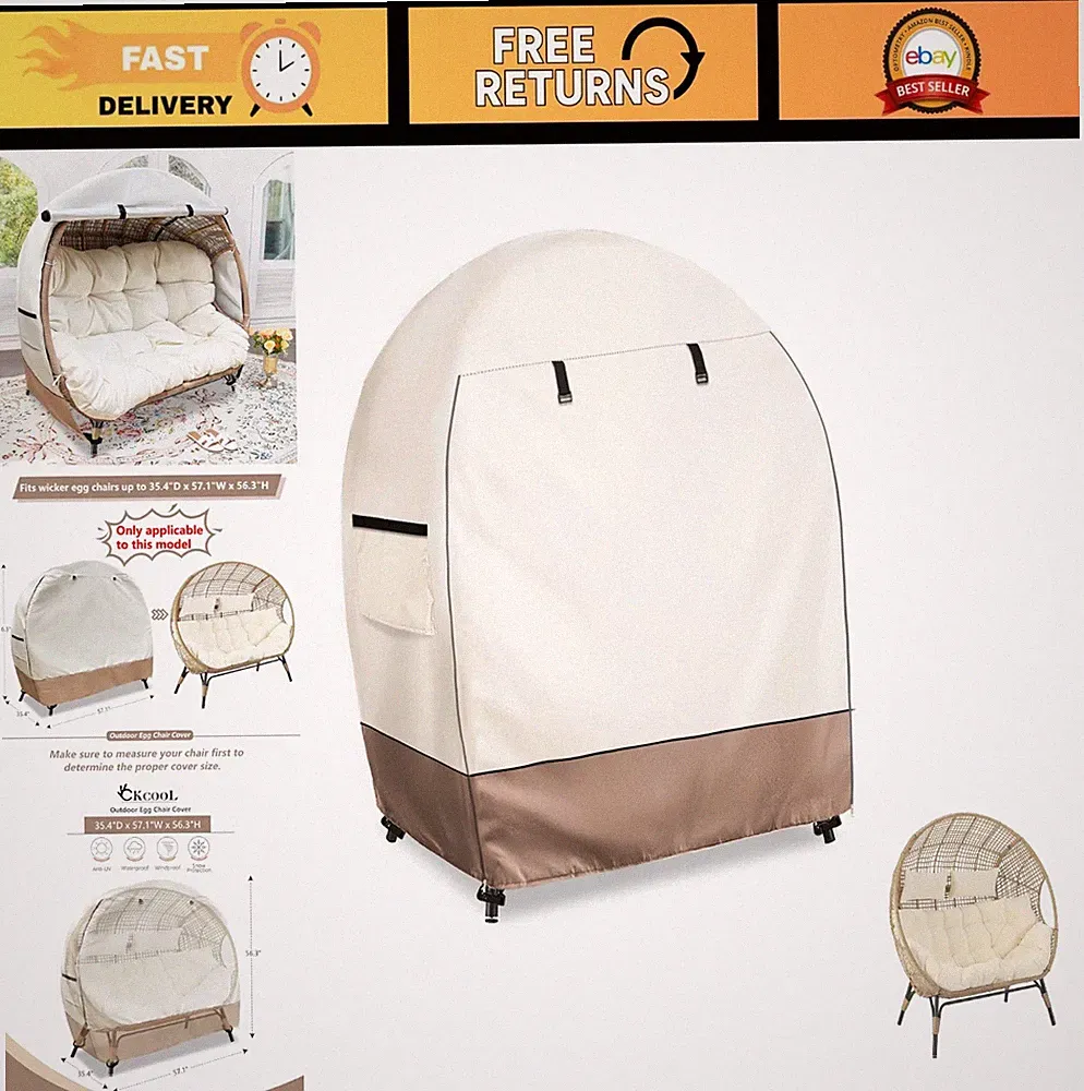 Outdoor Double Egg Chair Cover for 2-Person Loveseat, Waterproof Beige & Brown