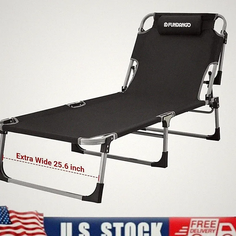 Outdoor Folding Chaise Lounge Chair with Pillow for Beach Patio Pool Lawn US