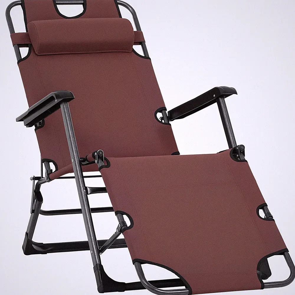 Outdoor Folding Patio Chaise Lounger Armchair Recliner w/ Padded Headrest, Brown