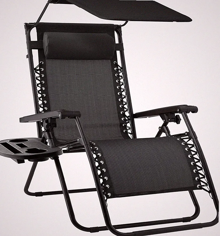 Outdoor Folding Recliner Patio Lounge Chair w/Adjustable Canopy Shade