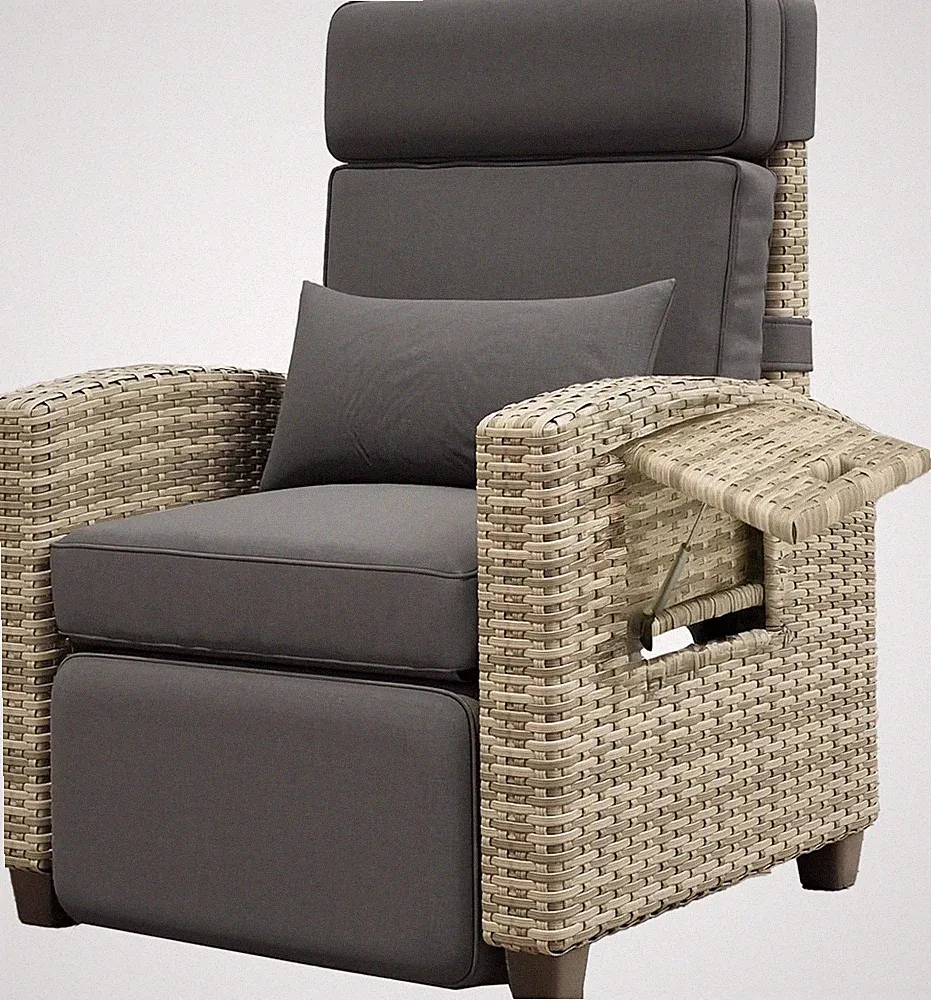 Outdoor Garden Rattan Recliner Chair with Backrest & Footrest, Removable Cushion