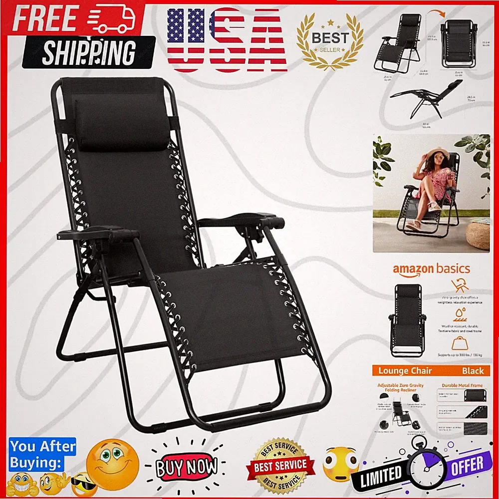 Outdoor Patio Zero Gravity Portable Folding Reclining Lounge Chair with Padde...