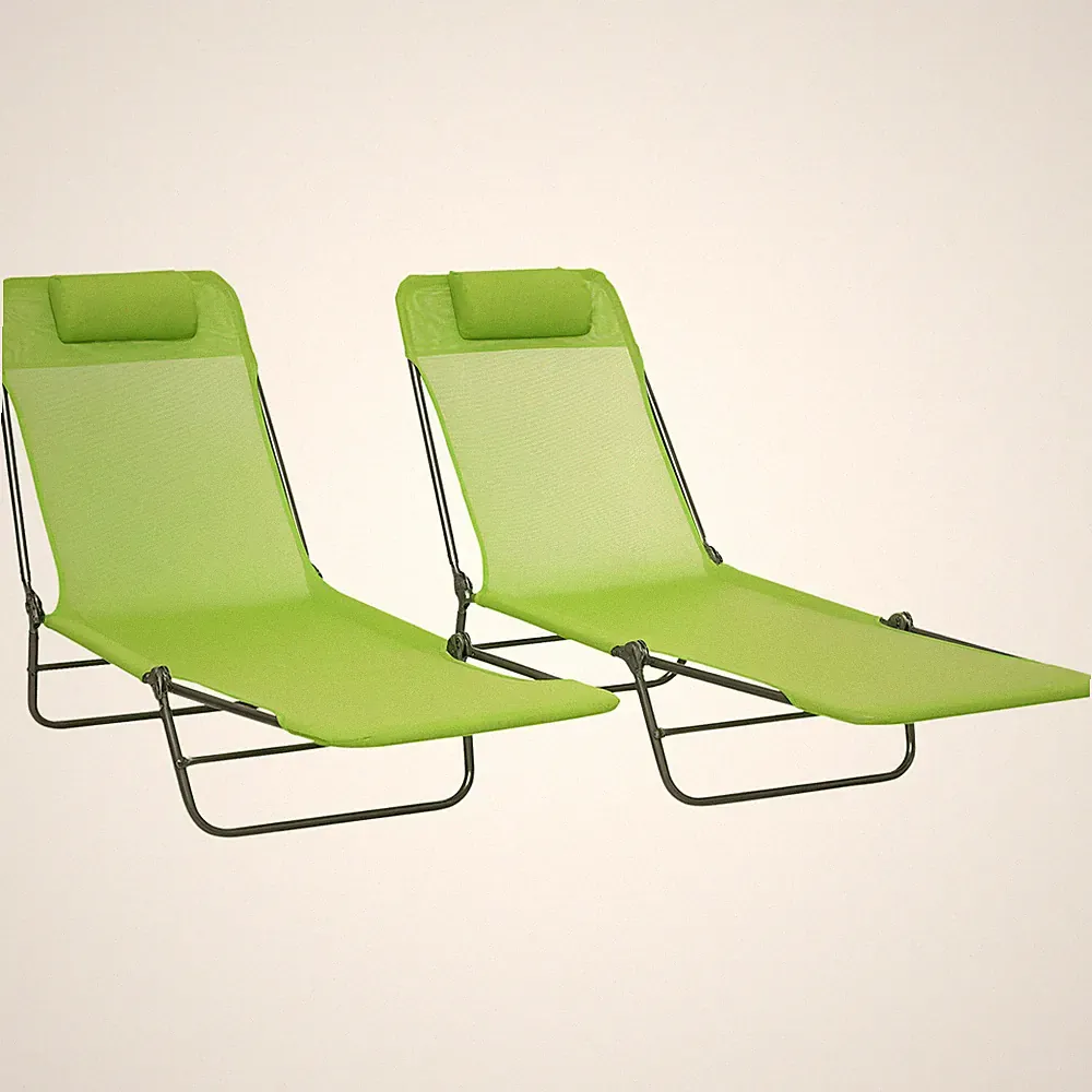 Outdoor Pool Lounge Chair Pair 5-Position Recline 264lb Capacity Mesh Green