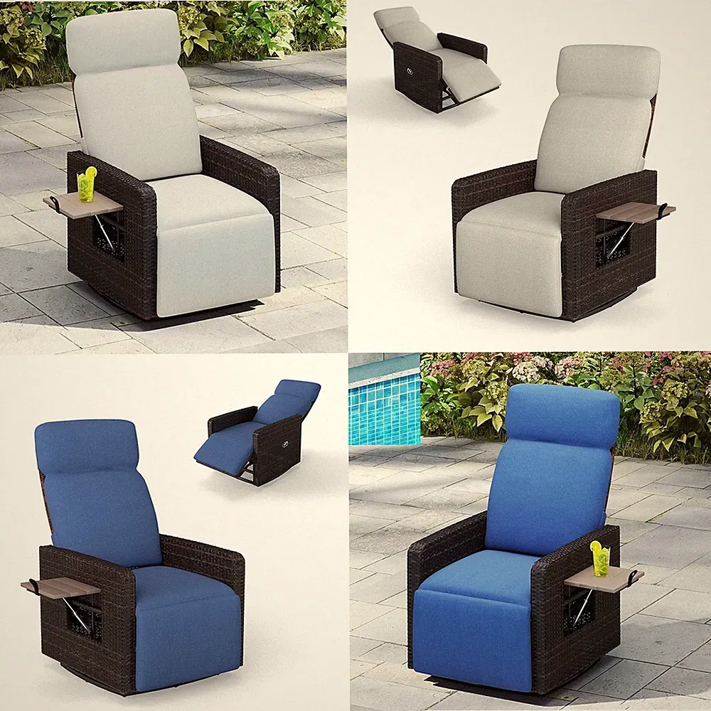 Outdoor Recliner Chair - Adjustable 360° Swivel Chair for Porch, Balcony