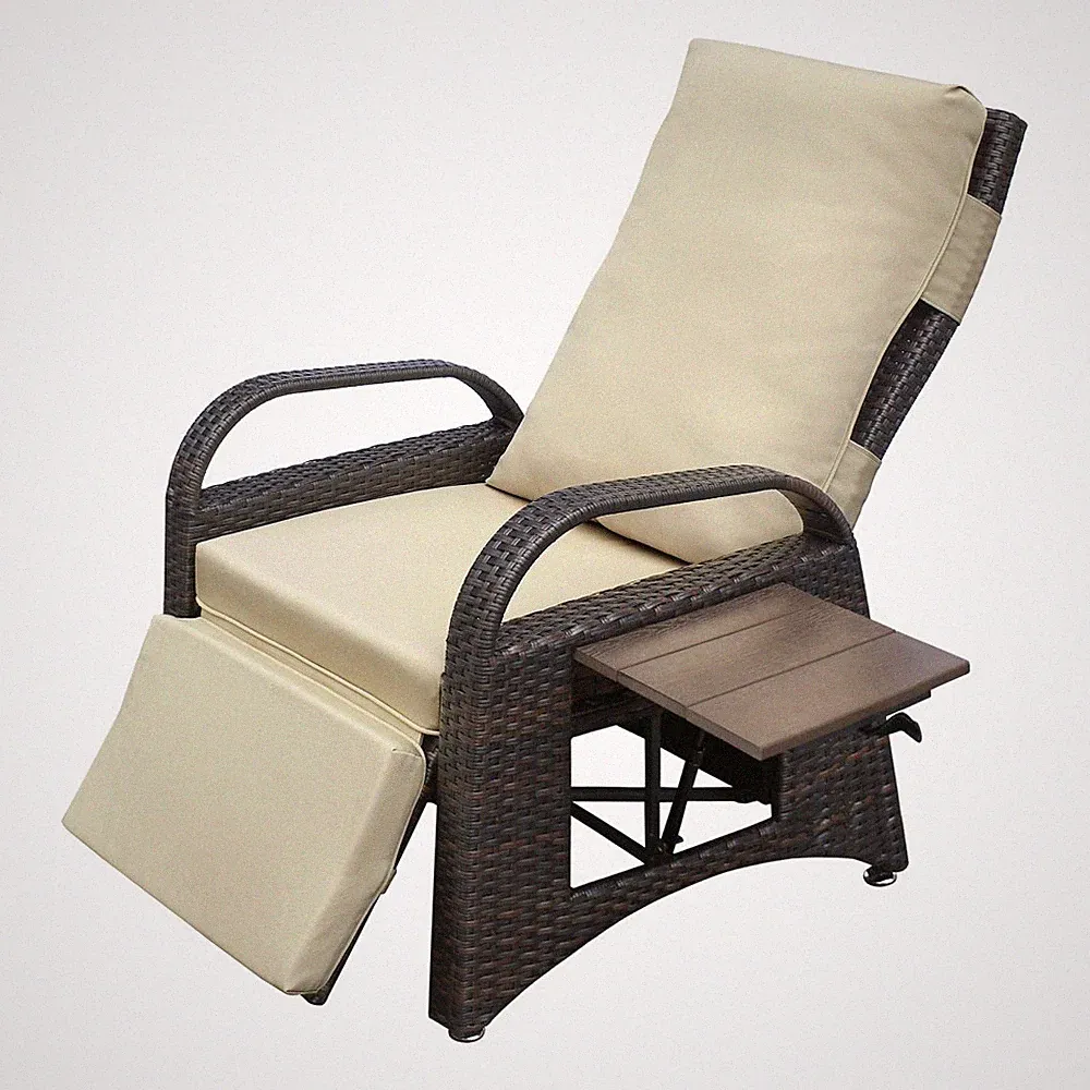 Outdoor Recliner Chair w/ Adjustable Backrest & Removable Cushion, Khaki