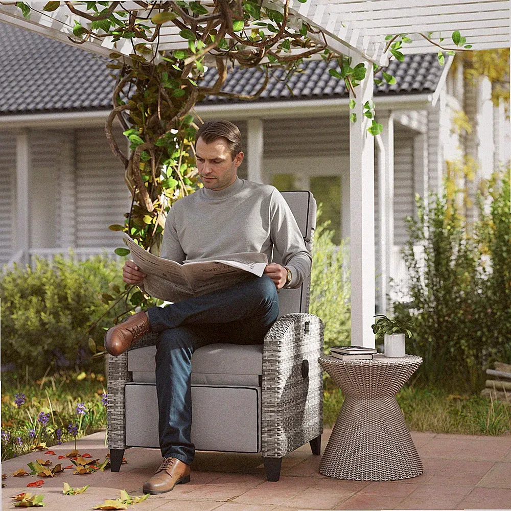 Outdoor Recliner Chair with Cushions, Reclining Patio Lounge Chair
