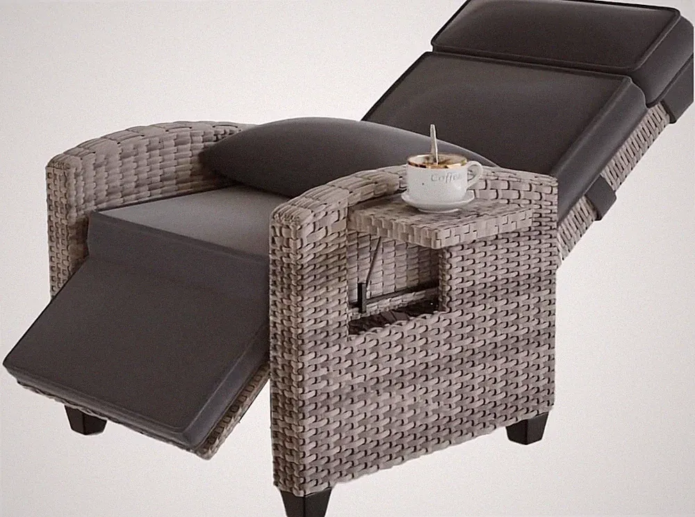Outdoor Wicker Recliner Chair, 145° Patio Lounge Chair with Removable Cushion US