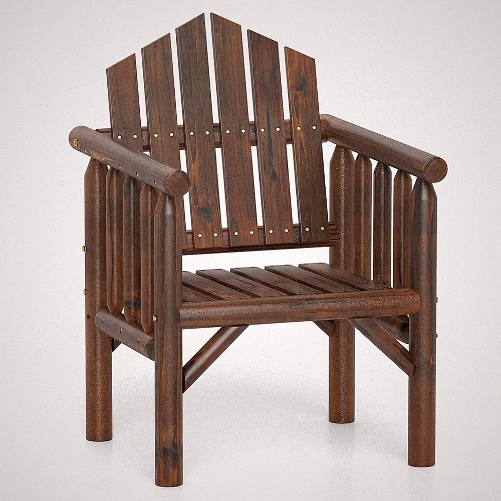 Outdoor Wood Armchair w/Armrests and Reclined High Backrest for Porch, Backyard