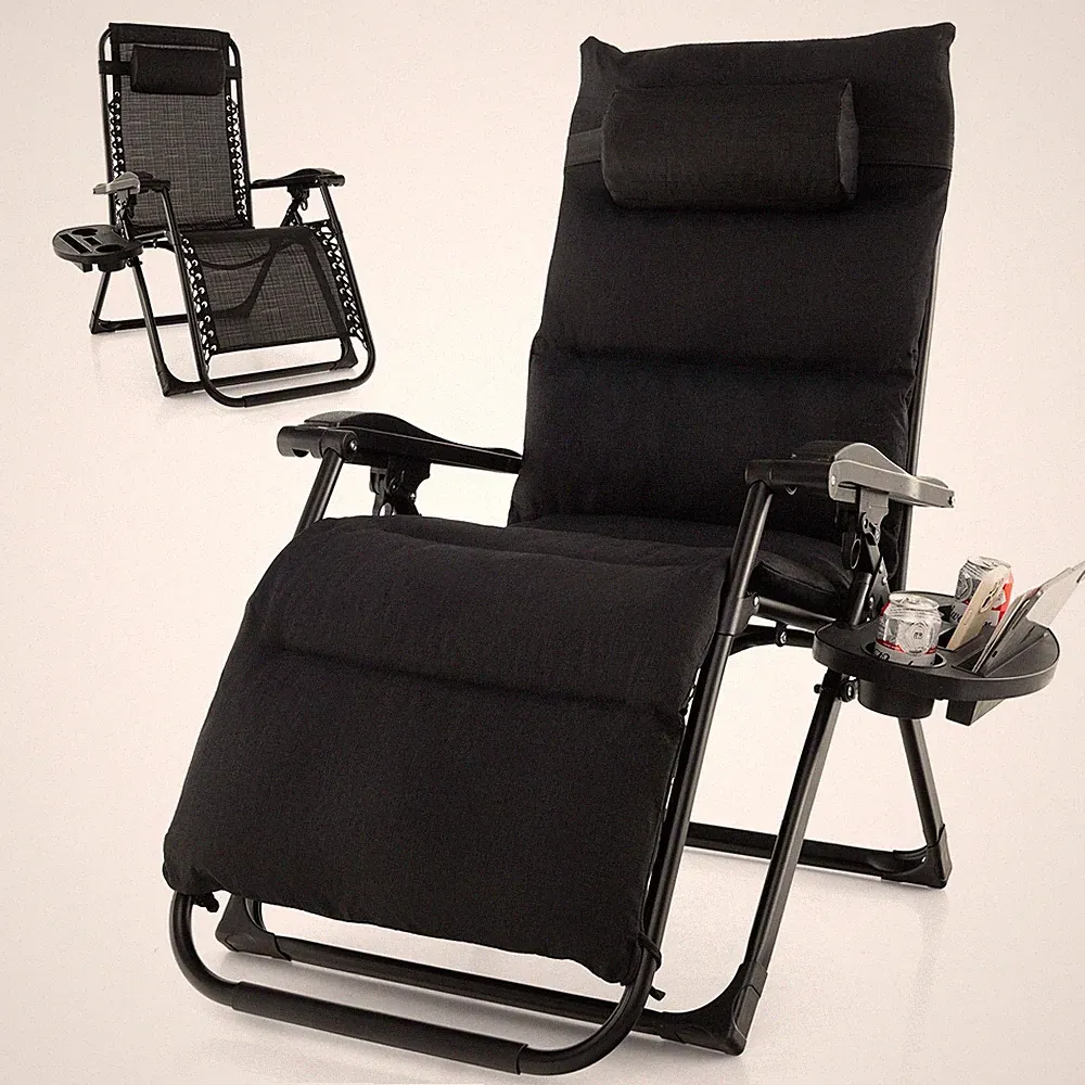 Outdoor Zero Gravity Lounge Chair Cushion Tray Folding Patio Recliner Black