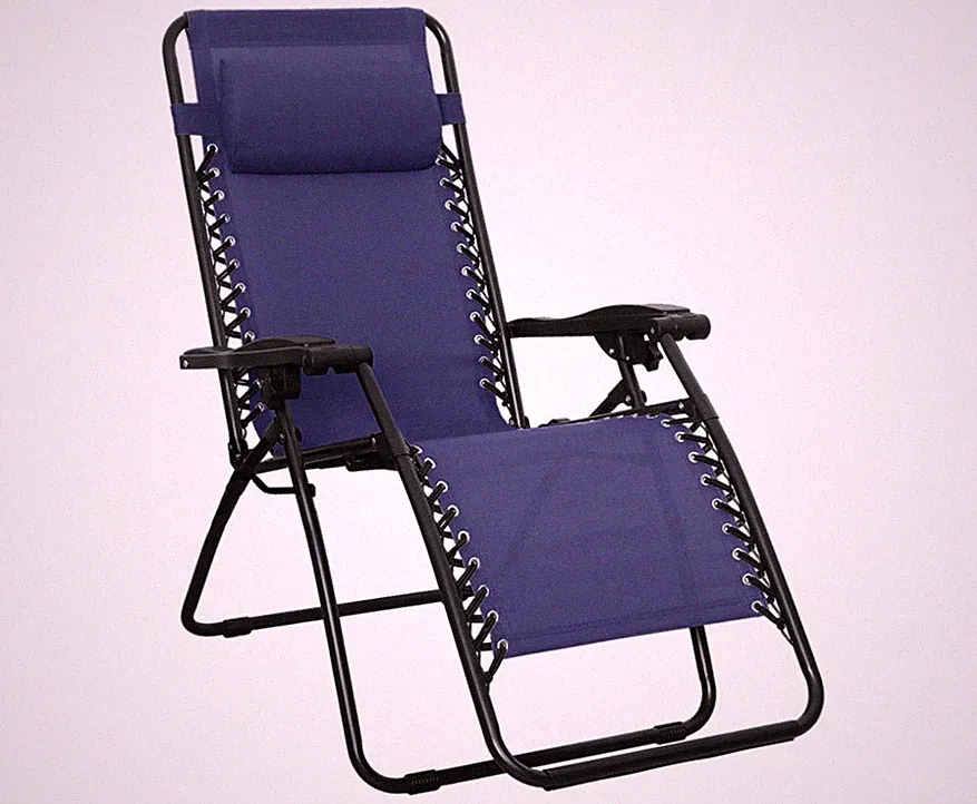 Outdoor Zero Gravity Lounge Chair – Folding Recliner with Pillow, 26", Navy Blue