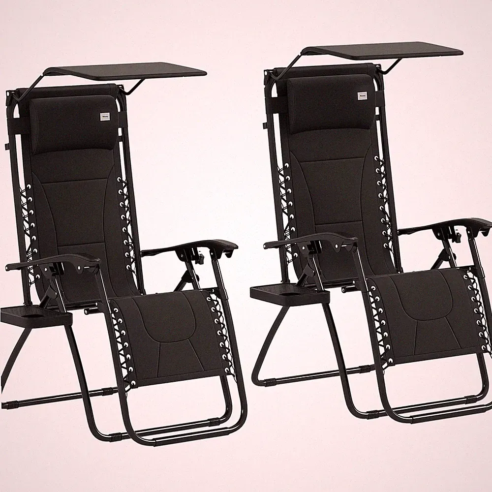 Outsunny 2 Pcs Zero Gravity Lounger Chair, Folding Reclining Chair, Black