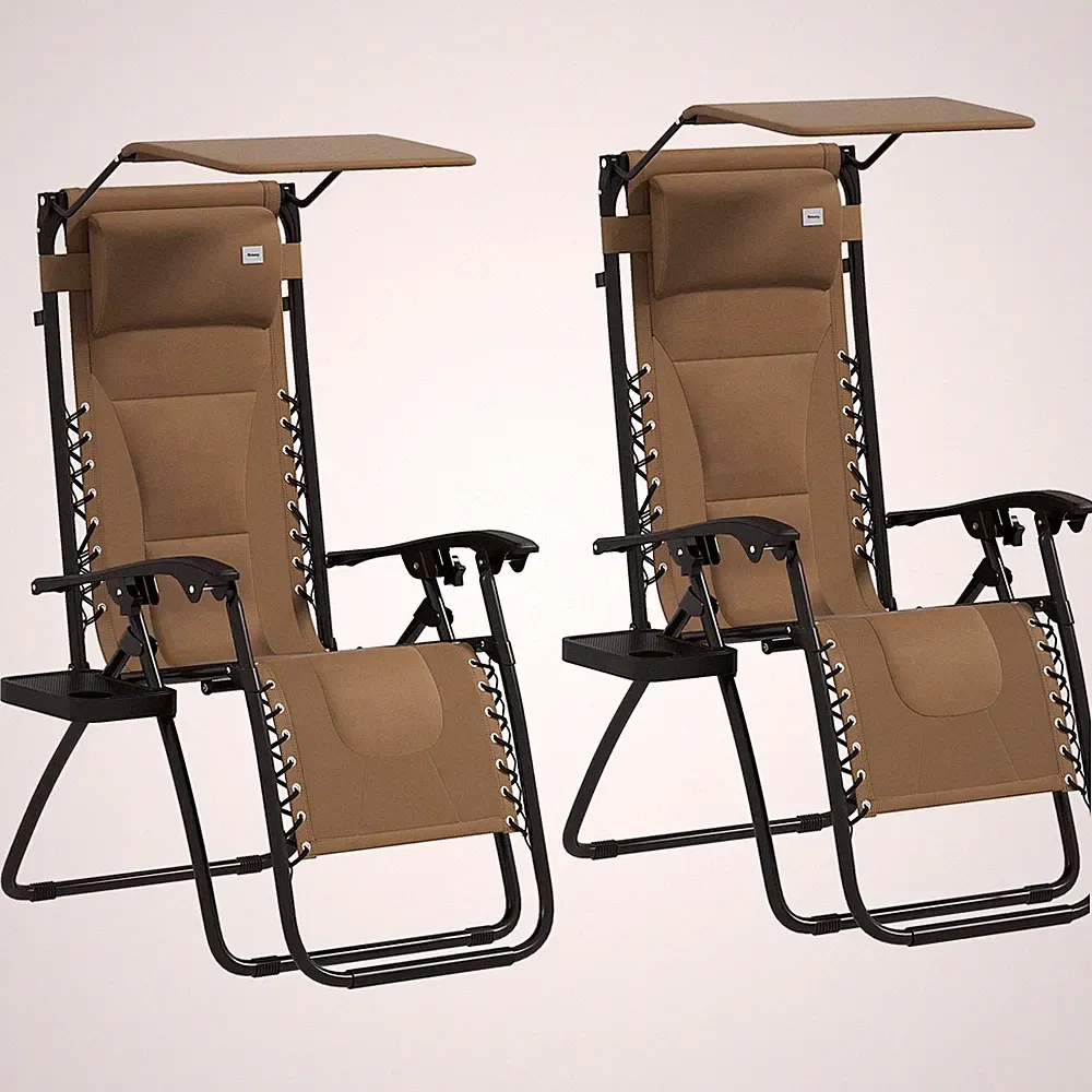 Outsunny 2 Pcs Zero Gravity Lounger Chair, Folding Reclining Chair, Brown