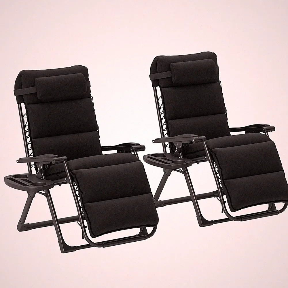 Outsunny 2 Pieces Zero Gravity Chairs, Reclining Folding Sun Lounger, Black