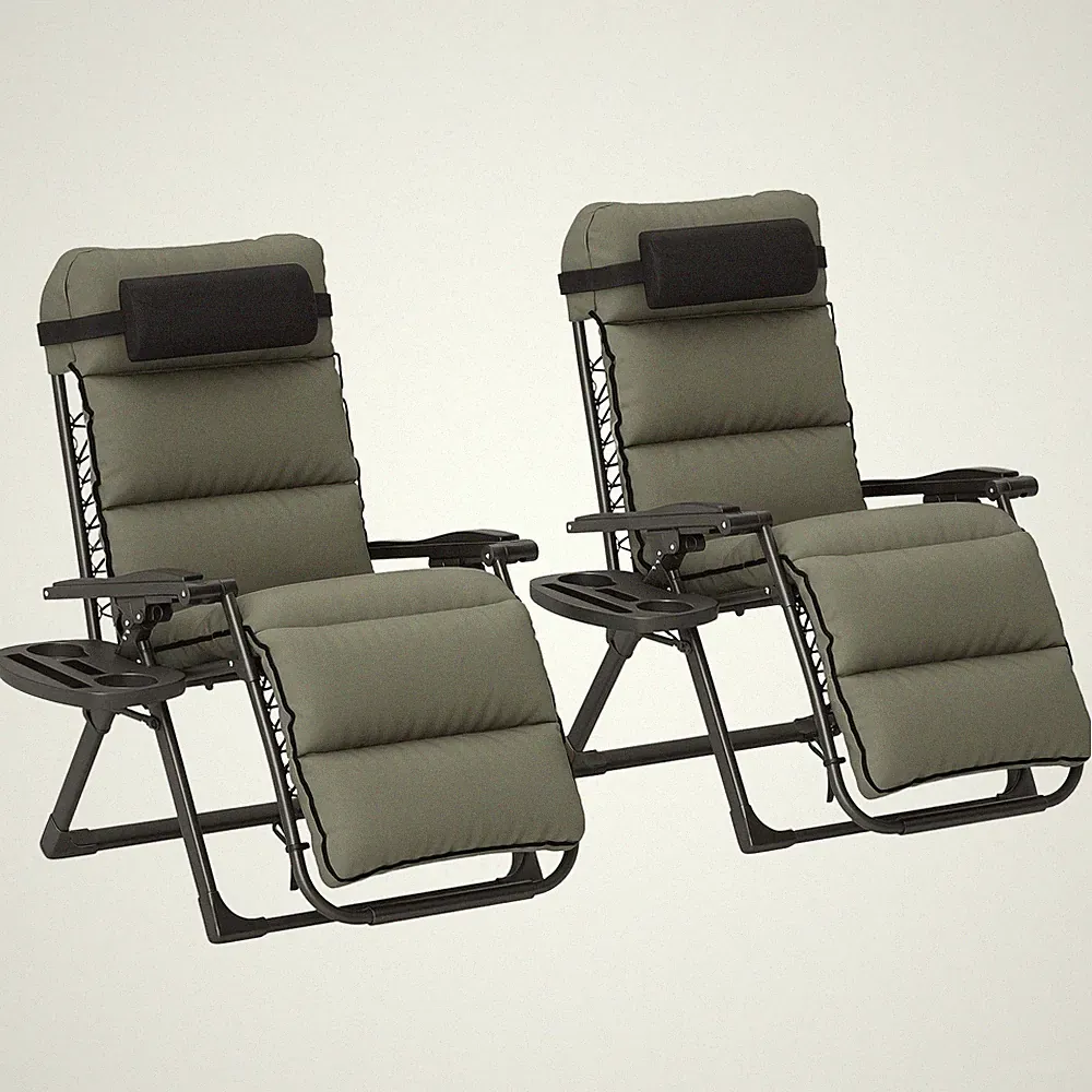Outsunny 2 Pieces Zero Gravity Chairs, Reclining Folding Sun Lounger, Grey